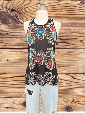 Free People Magic Crochet Back Intarsia Knit Tank Top Generous XS Fit